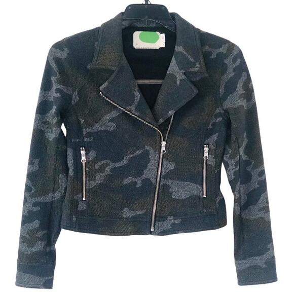 By Anthropologie Camo Print Moto Jacket Lightweight Knit, size XS - Picture 1 of 12